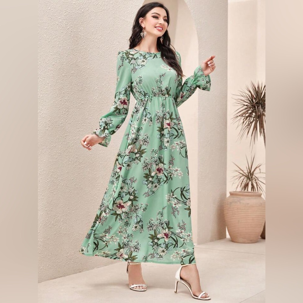NEW Mulvari Floral Print Flounce Sleeve A-Line Maxi Dress size 6